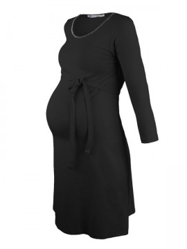Queen Mum - Tehotenské šaty na zimu čierne s kamienkami