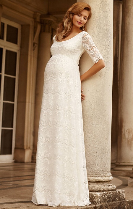 Tehotenské svadobné šaty Verona s matnou čipkou