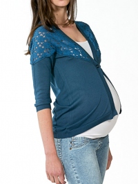 Tehotenský sveter s čipkou na zapínanie modrý