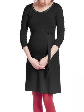 Tehotenské šaty na zimu čierne s kamienkami