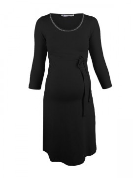 Queen Mum - Tehotenské šaty na zimu čierne s kamienkami