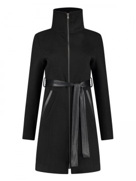 elegantný s uväzovaním - Tehotenský kabát čierny